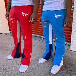 Custom summer streetwear joggers men paint splatters flared flair high quality mens track stacked flared sweat pants men