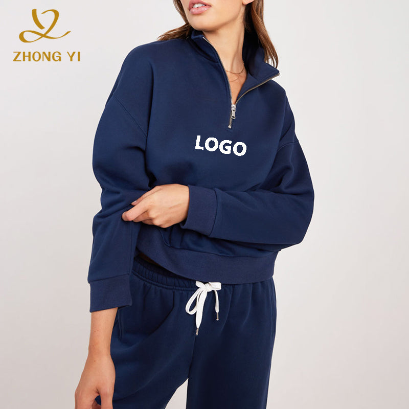 Custom Unisex Tie Dye Cotton Knitted Printed Logo Women Top Half zipper Up Plain Casual No String Hoodies And Sweat Pants Set