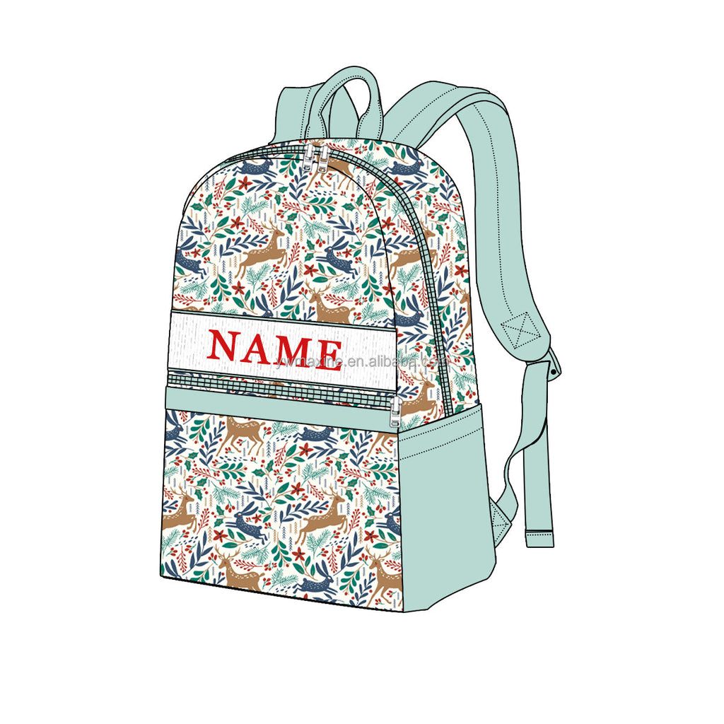 High Quality Children Clothes Boutique Name Embroidery Baby Smocked Girl Dresses Sets with School Backpack