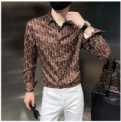 slim men tee dress shirts casual clothes men long sleeve printing shirts mens shirts