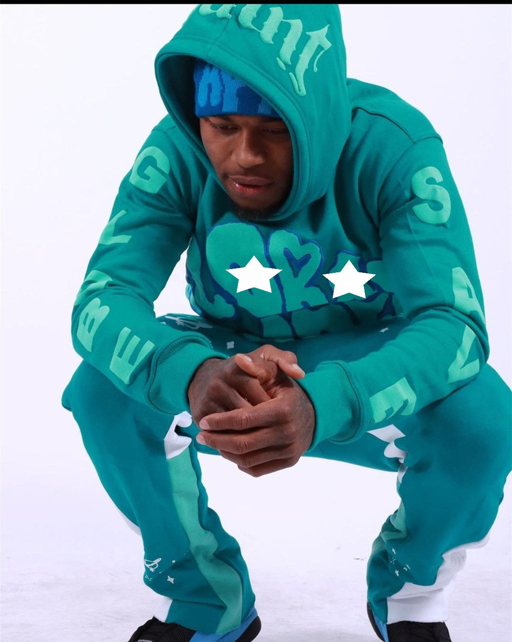 KY Heavyweight Hoodie Puff Print Manufacture Flared Track Pants Men Color Block Tracksuit Stacked Joggers Set Men