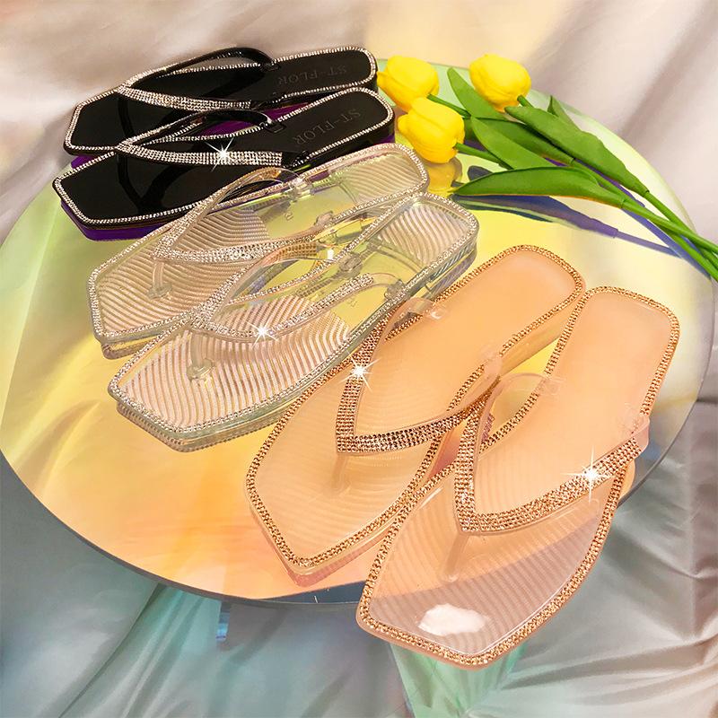 flip flop summer fashion womens jelly slippers wholesaler 2021 hot selling style classic broken diamond indoor flat slippers