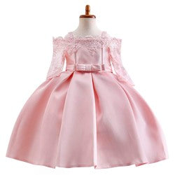 Hot Sale Kid Clothing Girl Princess Dress Kids Shoulder Lace Half Sleeve Ball Gown Flower Girls Dress Patterns