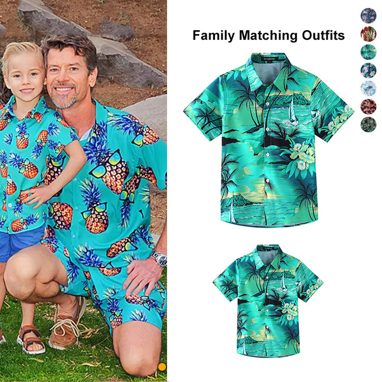 Oem Summer Family Matching Outfits Tropical Hawaiian Shirts Short Sleeve Custom Printed Kids Toddler Boys Aloha Hawaiian Shirts