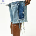 Edge Denim Custom Summer Paint Splatters High Quality Heavy Blue Patch Patchwork Work Jeans Shorts Men