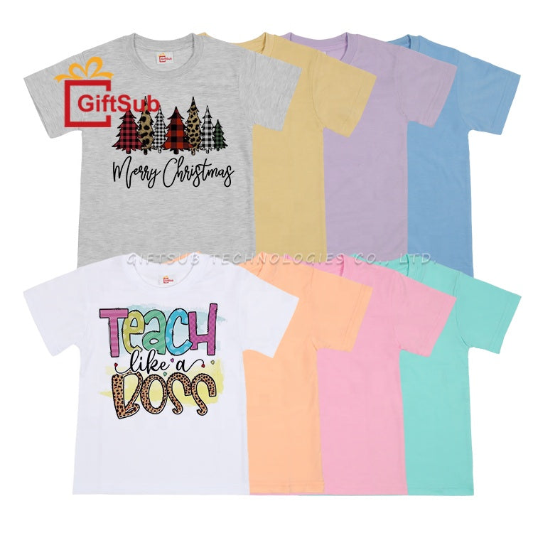 RTS Unisex Polyester Tshirts Sublimation Kids Toddler White Tee Colorful Polyester Cotton Feel Blank T-Shirts For Sublimation