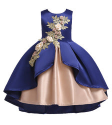 High Quality Layered Dress Kids Princess Printed Flower Christmas Evening Girls Party Dresses