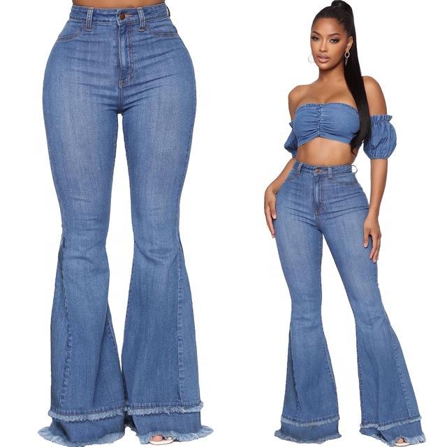 european and american fashion wild wide leg stitching solid color stretch flared women pants