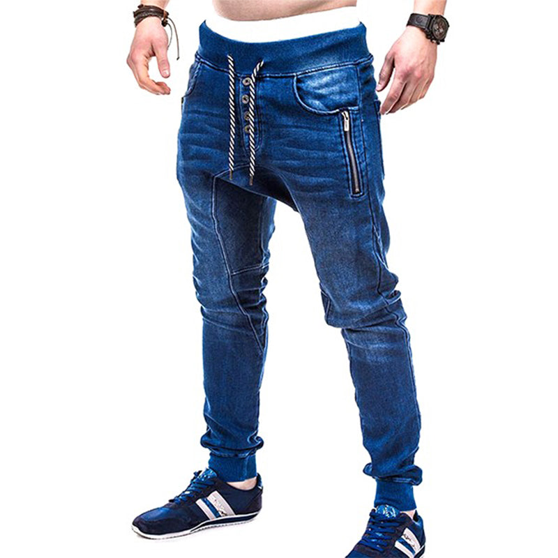 Elastic waistband slim jogger denim jeans style for mens