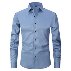 Men solid Shirts  S-8XL  New Mens Dress Shirts Long Sleeve Slim Casual Black White Social Male Clothes