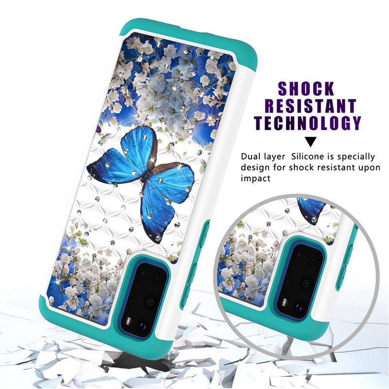 glitter diamond high quality tpu pc hybrid cute butterfly phone case for samsung galaxy s11e for alcatel for google pixel 4 xl