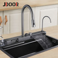 JDOOR New SUS 304 Handmade Multi functional Nano Dark Grey Kitchen Sink With Waterfall Faucet