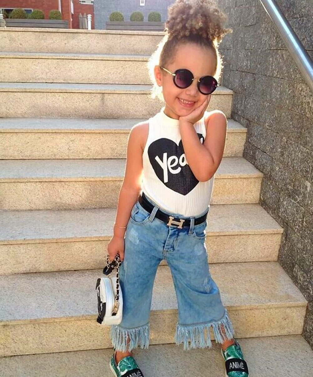 2PCS Set Toddler Kids Baby Girls Outfits Clothes T-Shirt Vest Tops+Shorts Pants