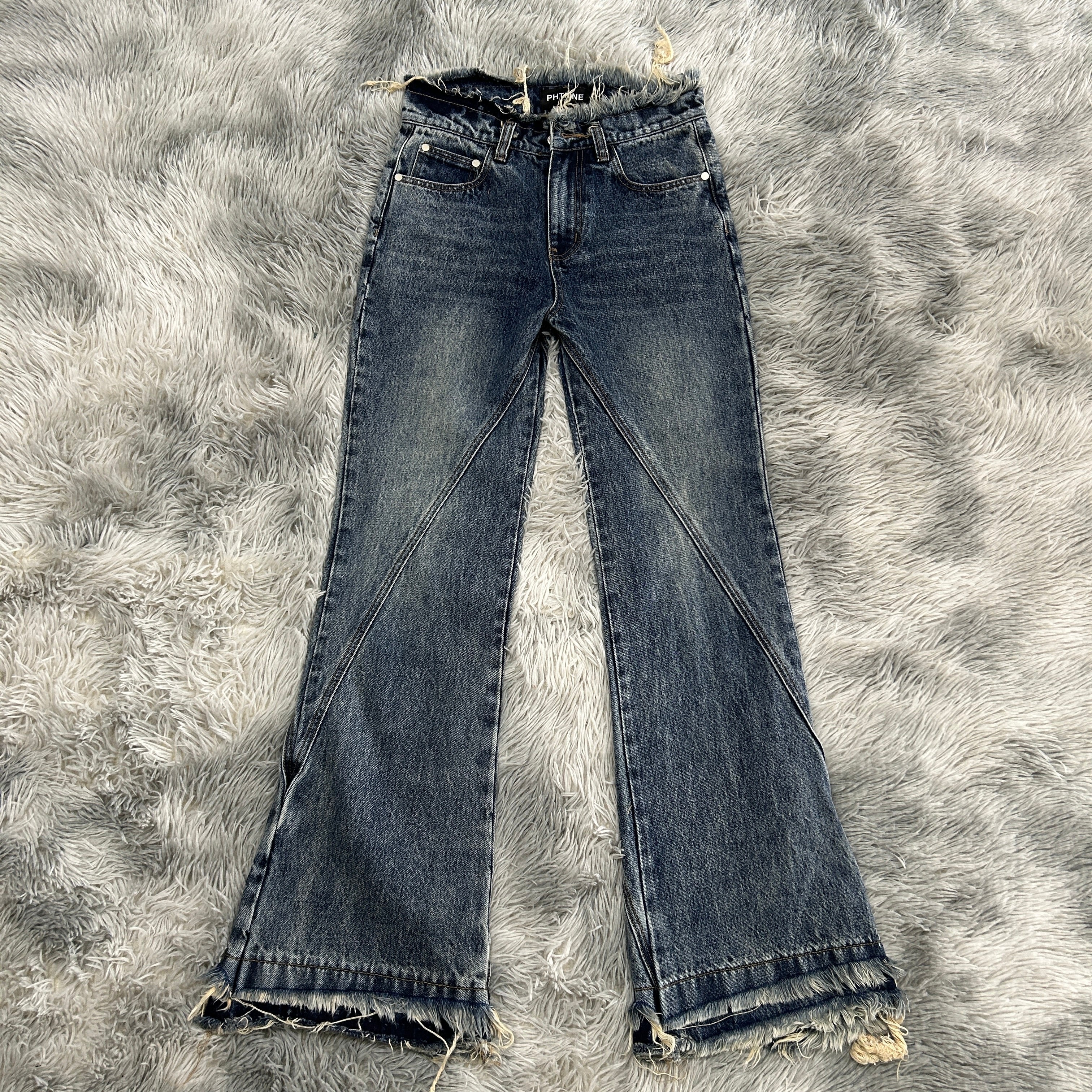DENIMGUYS fashion denim streetwear jeans custom waist ripped distressed men flared jeans pants