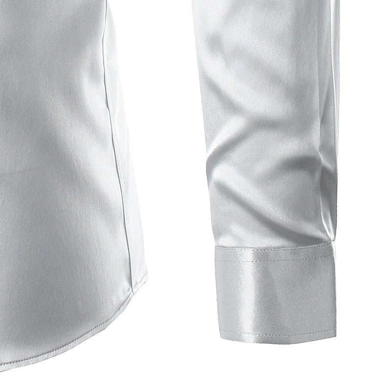 High quality silk satin long sleeve slim fit dress luxury shirts for men