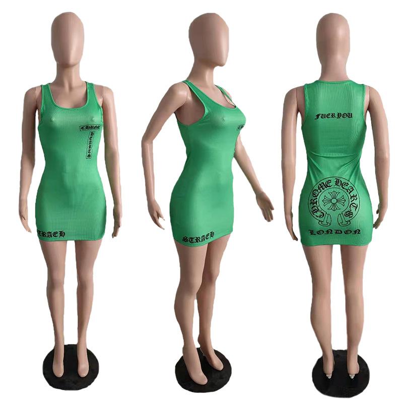 2021 summer dress ladies sleeveless solid round neck ribbed tank top dress bodycon knitting casual dresses