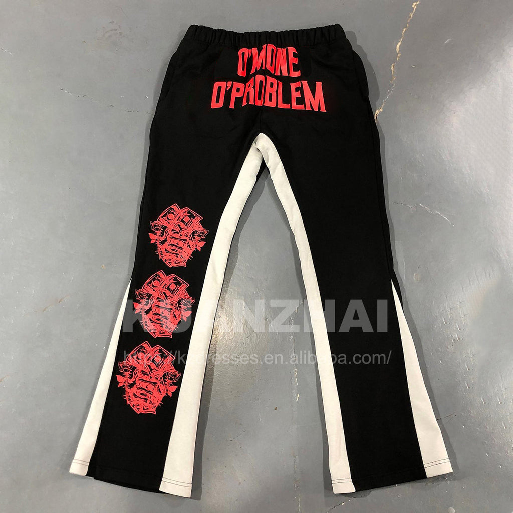 Custom flared sweatpants cotton screen puff printing men flair track jogger trouser flare sweat pants men
