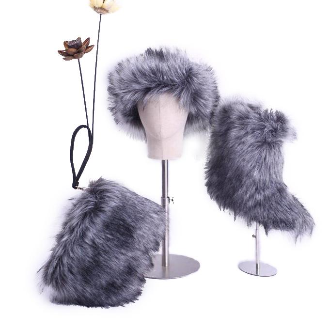 wholesale fashion fox faux headband kids furry purses sets ladies snow woman women fall winter fur shoes womens boots