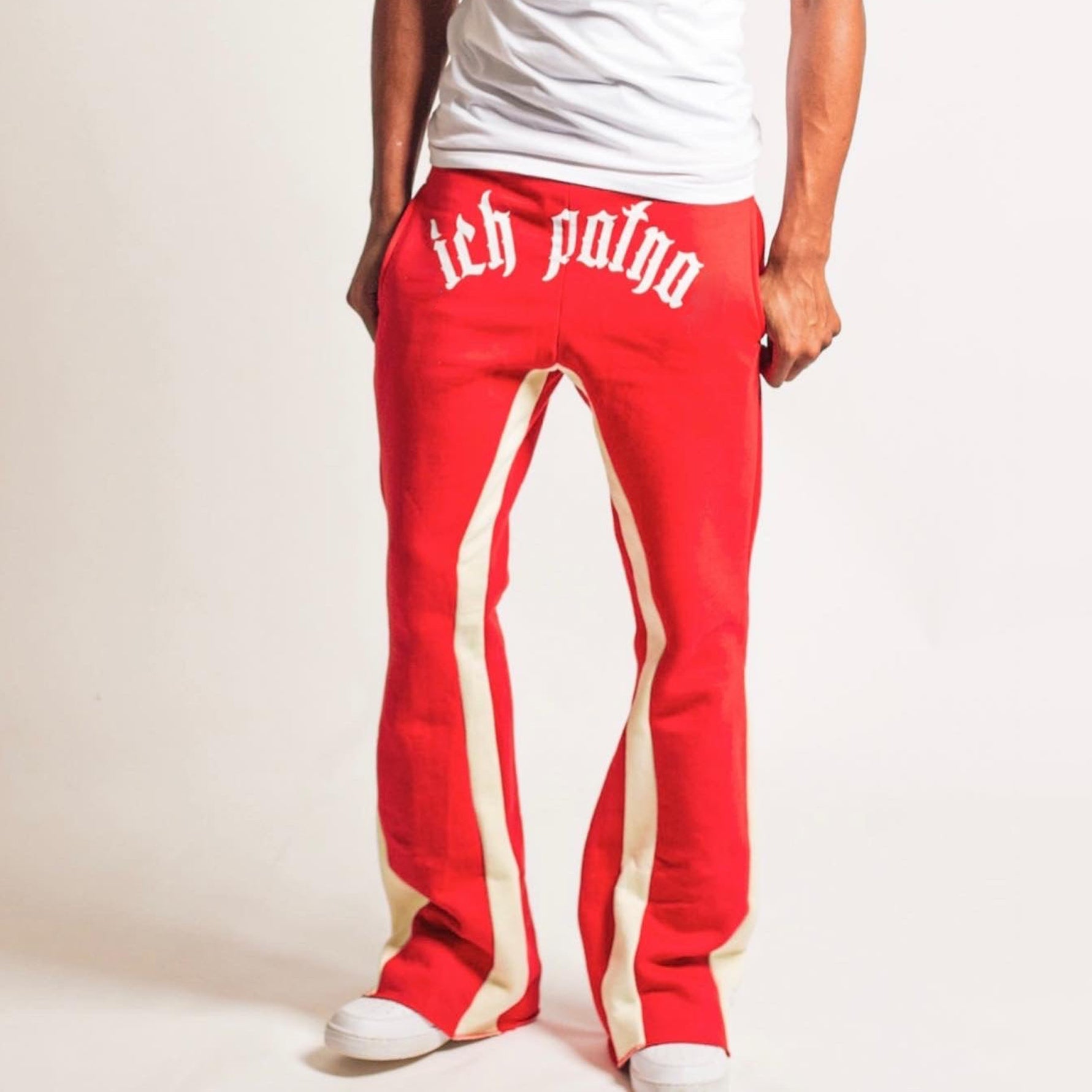Custom flared sweatpants cotton screen puff printing men flair track jogger trouser flare sweat pants men
