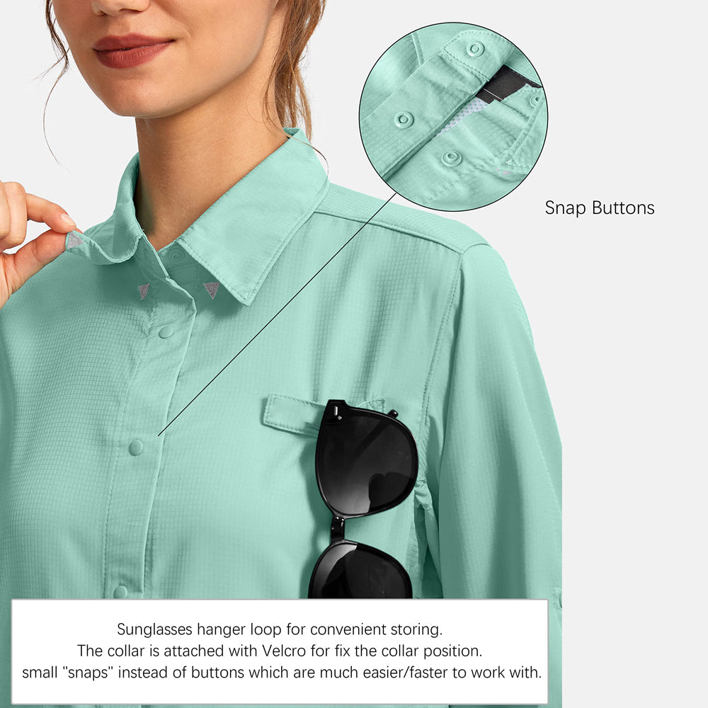 Custom Women Blank Spf 50 Uv Protection Royal Blue Fishing Shirts Australia Button Down Up Long Sleeve Polyester Fishing Shirts