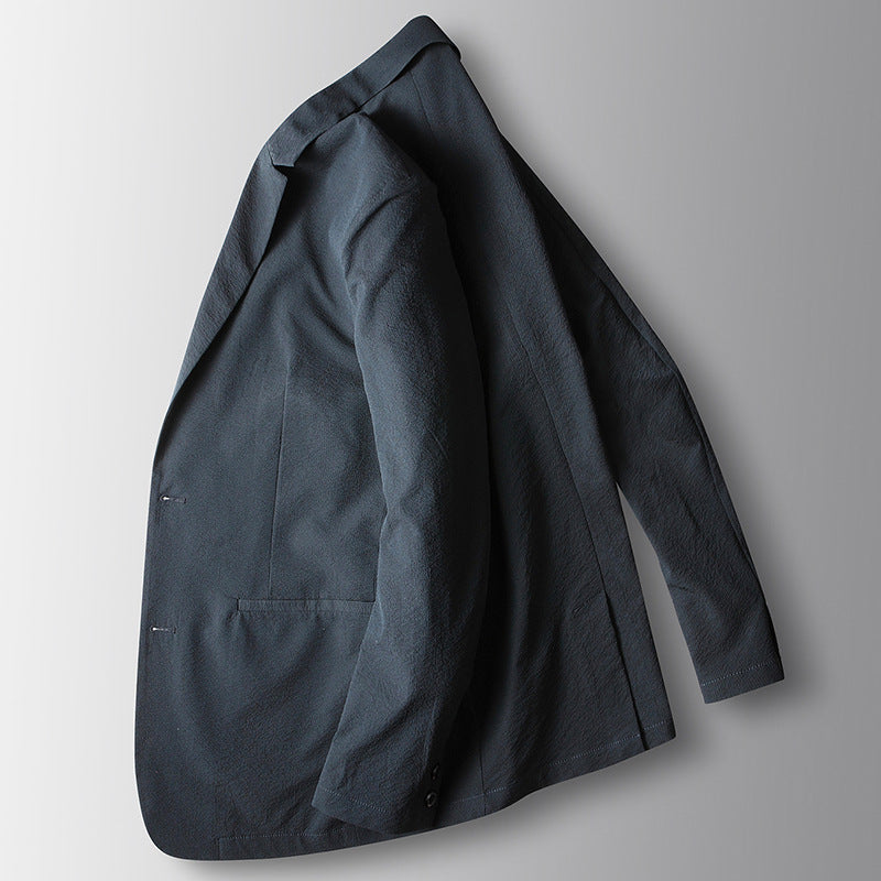 Solid color business non-ironing thin coat Men's casual suit with pockets Spring/summer pleated elastic suit jacket