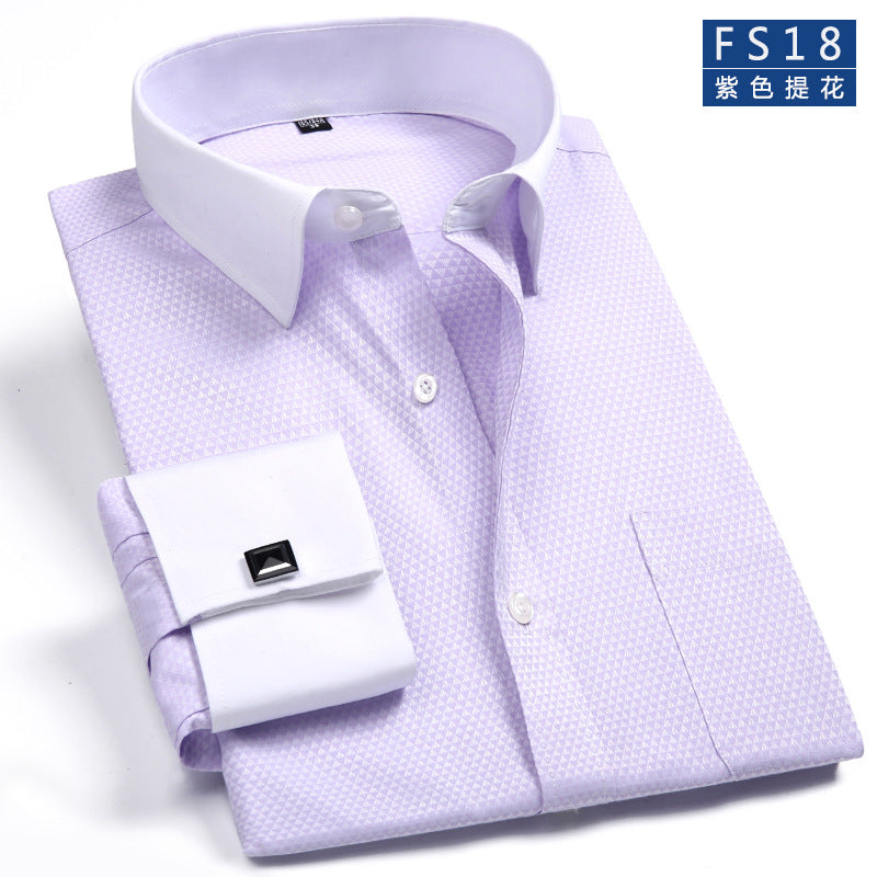 MS-P78 French White Shirt Men's Long Sleeve Overseas Shirt Groom Dress Cotton Slim Shirt