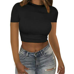 Wholesale Custom Logo Print Plain Summer Women Slim Fit Polyester T-Shirt Crop Top Basic Short Sleeve Women Top Shirts