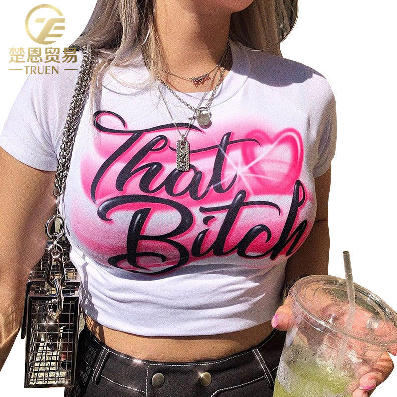 Summer 2023 women's t-shirts  Wholesale O-neck Graphic tees Short Sleeve Crop Top Spirit T shirts for women