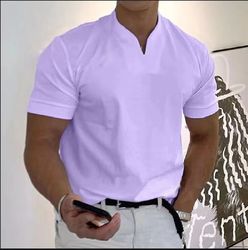 Muscular men's fitness plus-size sports t-shirt men's stretch cotton pocket short-sleeved summer V-neck Polo shirt