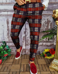 Custom Fashion Slim Fit Men Plaid Dress Pants  Casual Office Skinny Khaki Men Trousers