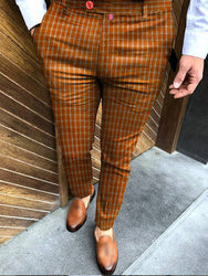 Custom Fashion Slim Fit Men Plaid Dress Pants  Casual Office Skinny Khaki Men Trousers