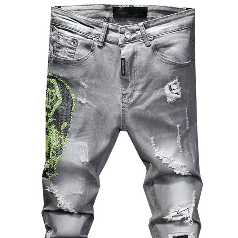 Europe and the United States Skinny Pants Badge Jeans Men Trendy Knee Hole Biker Jeans Low Cheap Price Men Jeans Denim