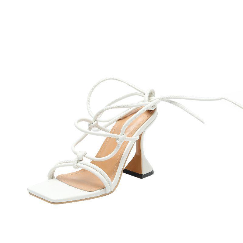 dropshipping shoes cross strap heels for ladies bandage sandals for woman sexy square toe heels