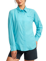 Custom Women Blank Spf 50 Uv Protection Royal Blue Fishing Shirts Australia Button Down Up Long Sleeve Polyester Fishing Shirts