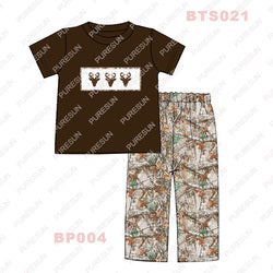 Puresun custom designs smocked baby dresses hunting deer smocked kids wear little girl boutique outfits clothing fall set