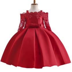 Hot Sale Kid Clothing Girl Princess Dress Kids Shoulder Lace Half Sleeve Ball Gown Flower Girls Dress Patterns
