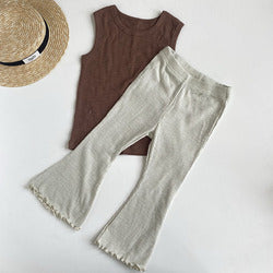 Wholesale summer pit cotton bell-bottom kids pant wide leg fashion girls pants