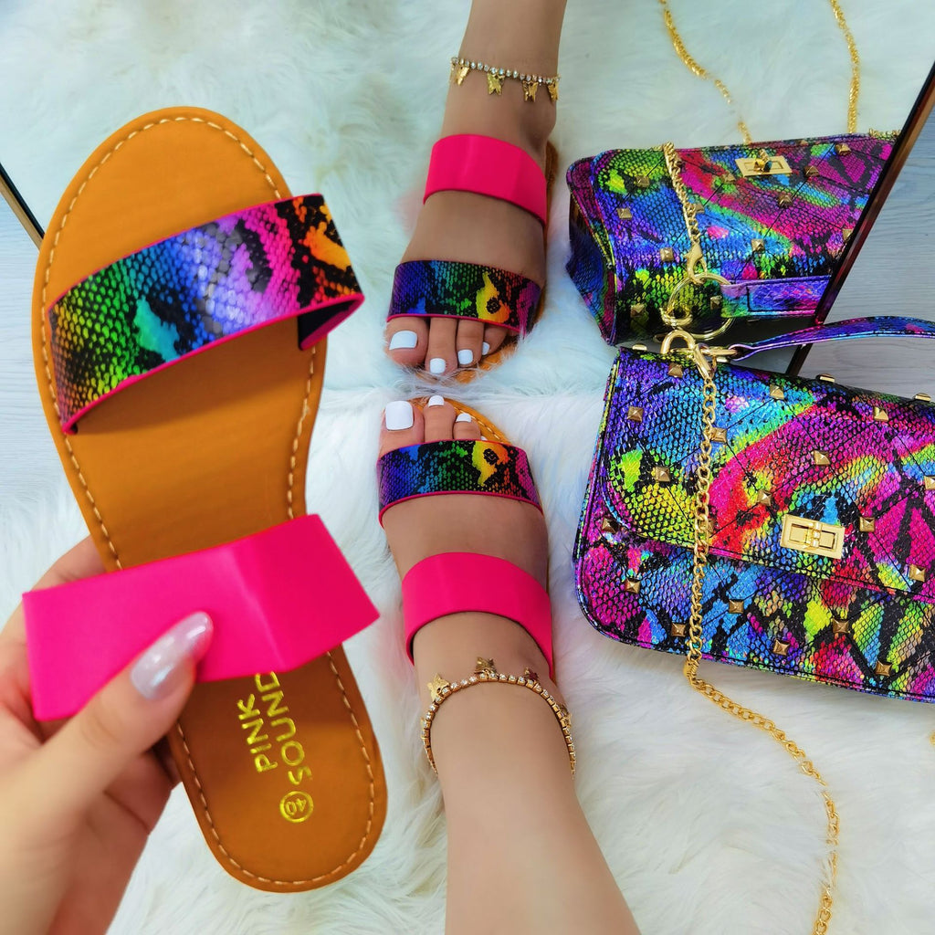 2021 designer women snakeskin jelly chain ladies kids big handbag backpack purse and shoe slide slipper sandals matching bag set
