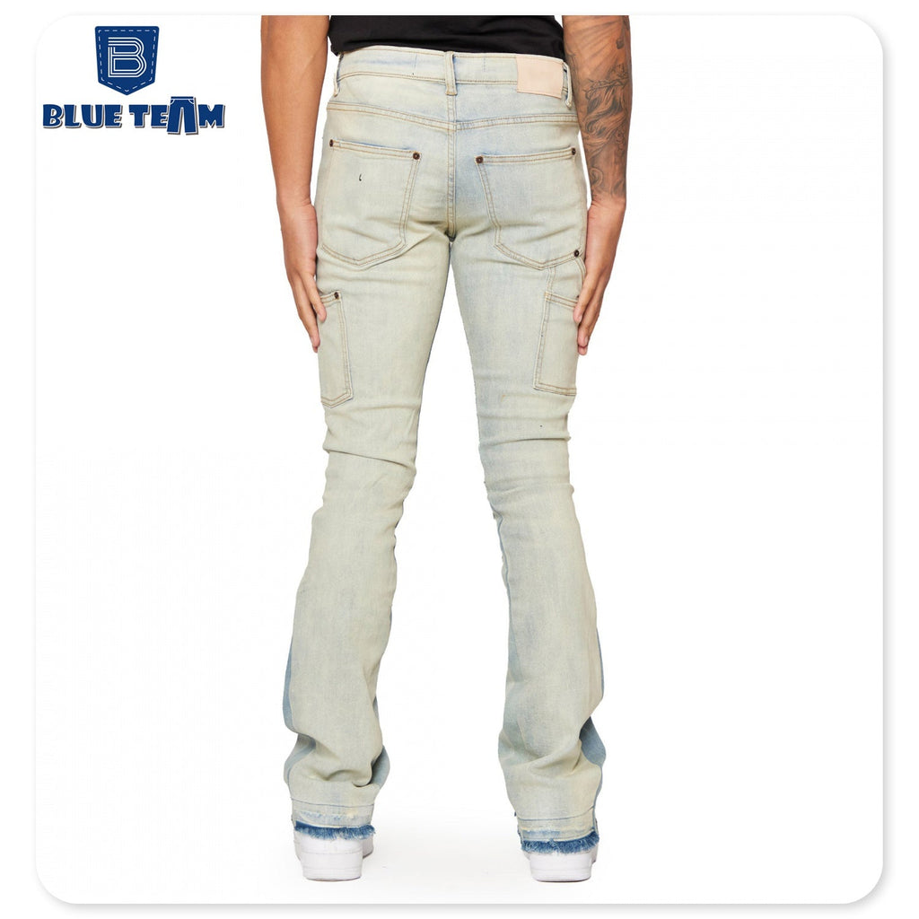 Blue Team | Custom denim jeans manufacture vintage distressed washed flare jeans mens pants skinny stacked denim streetwear