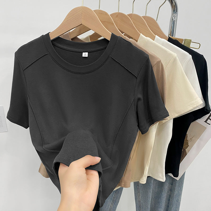 New Solid Color Round Neck Short Sleeve Slim Fit T-Shirts Women's Short Fashion Casual Blank Custom Tops T-Shirts
