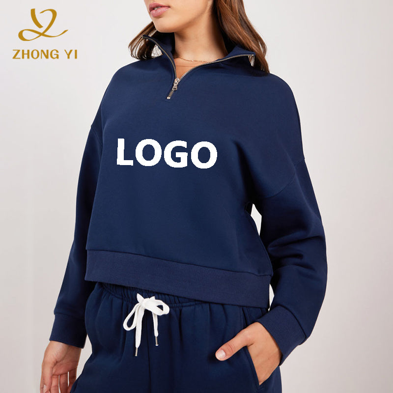 Custom Unisex Tie Dye Cotton Knitted Printed Logo Women Top Half zipper Up Plain Casual No String Hoodies And Sweat Pants Set