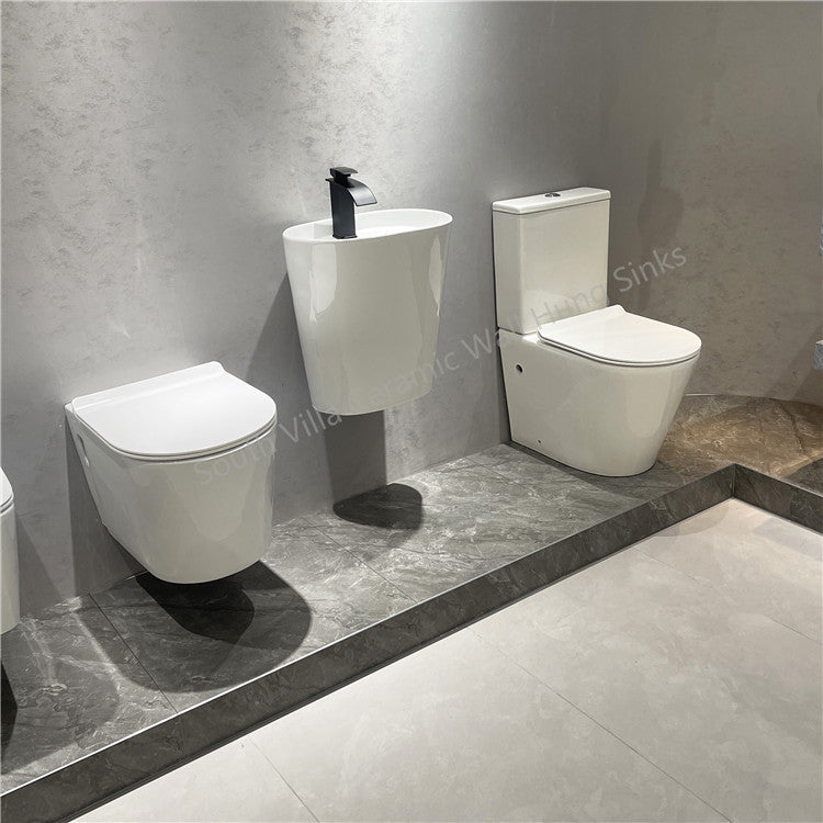 New Arrivals Ceramic Sanitary Ware Lavabo Wall Hung Hand Wash Basin Half Pedestal Oval Bathroom Sink