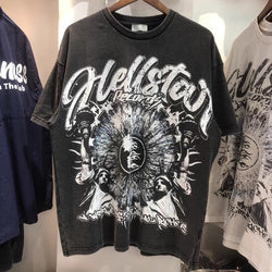 Hot Hellstar men T shirt abstract body print oversized retro washed mens T shirt hip hop cotton men's T-shirts