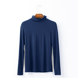 European plus size women's autumn style long sleeve T-shirt versatile solid color top turtleneck modal cotton base shirt