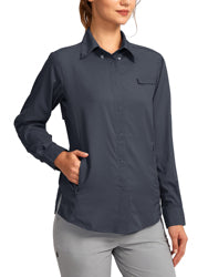 Custom Women Blank Spf 50 Uv Protection Royal Blue Fishing Shirts Australia Button Down Up Long Sleeve Polyester Fishing Shirts