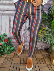 Custom Fashion Slim Fit Men Plaid Dress Pants  Casual Office Skinny Khaki Men Trousers