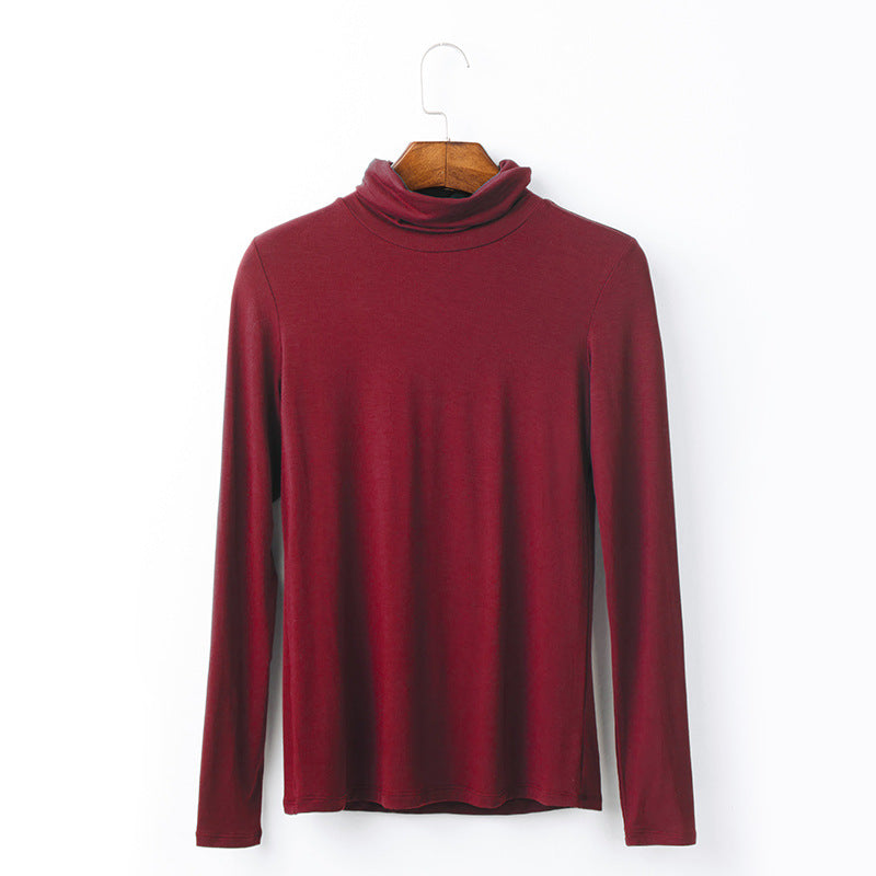 European plus size women's autumn style long sleeve T-shirt versatile solid color top turtleneck modal cotton base shirt