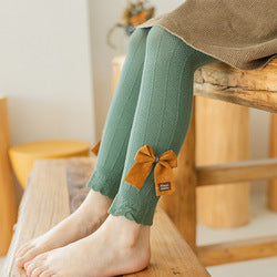Autumn Korean New Fancy Bow Cute Children Pants Comfortable Cotton Trendy Solid Color Kids Girls Leggings