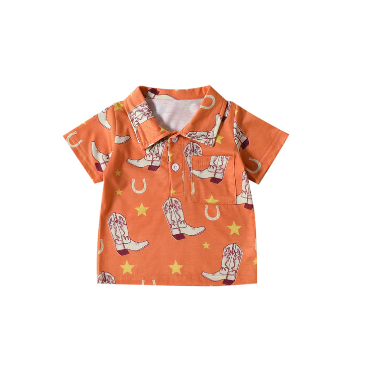 2023 New Fashion Polo T-Shirt for Boys Western Cowboy 1-6 Years Summer Kids Tops Baby Polo Kids Shirts