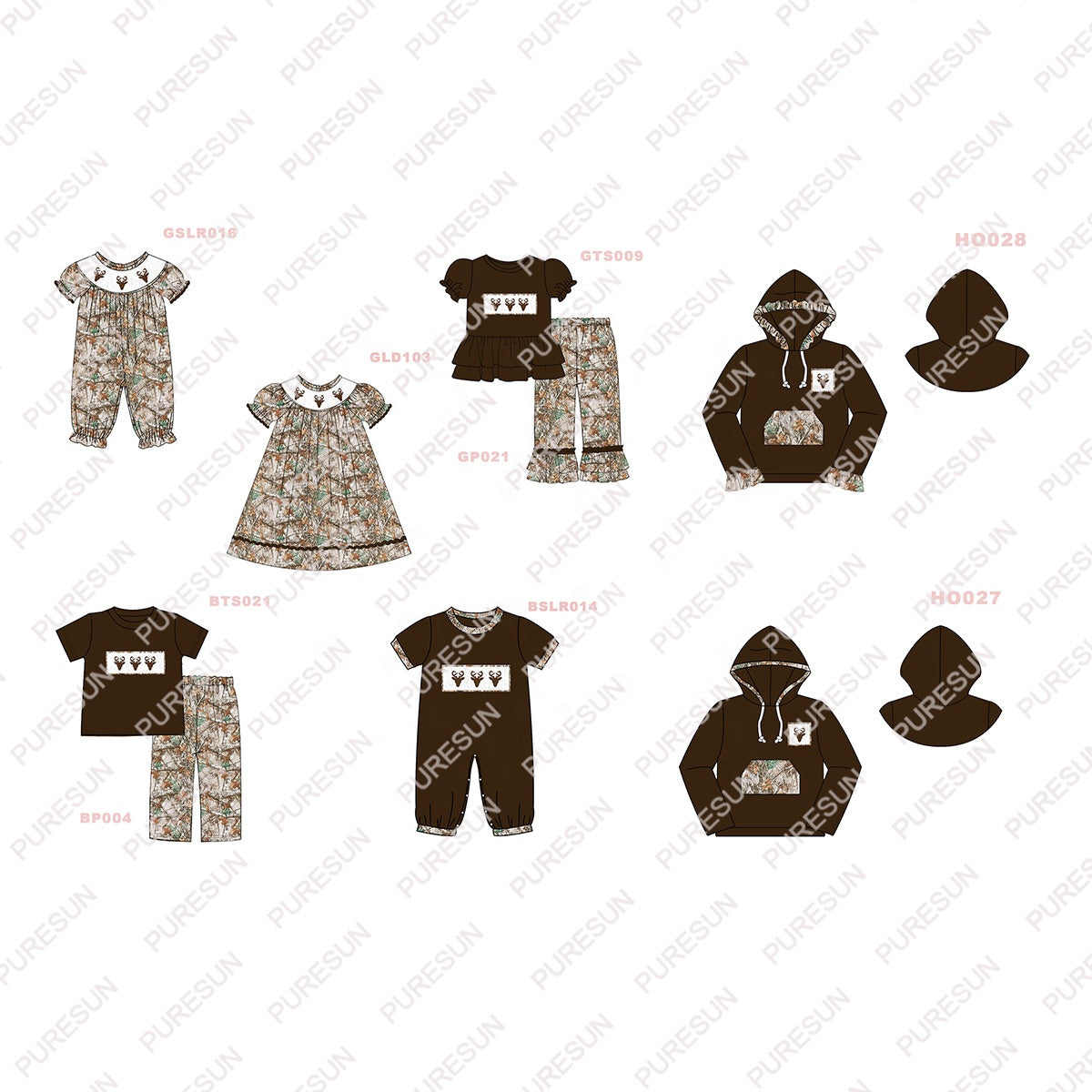 Puresun custom designs smocked baby dresses hunting deer smocked kids wear little girl boutique outfits clothing fall set